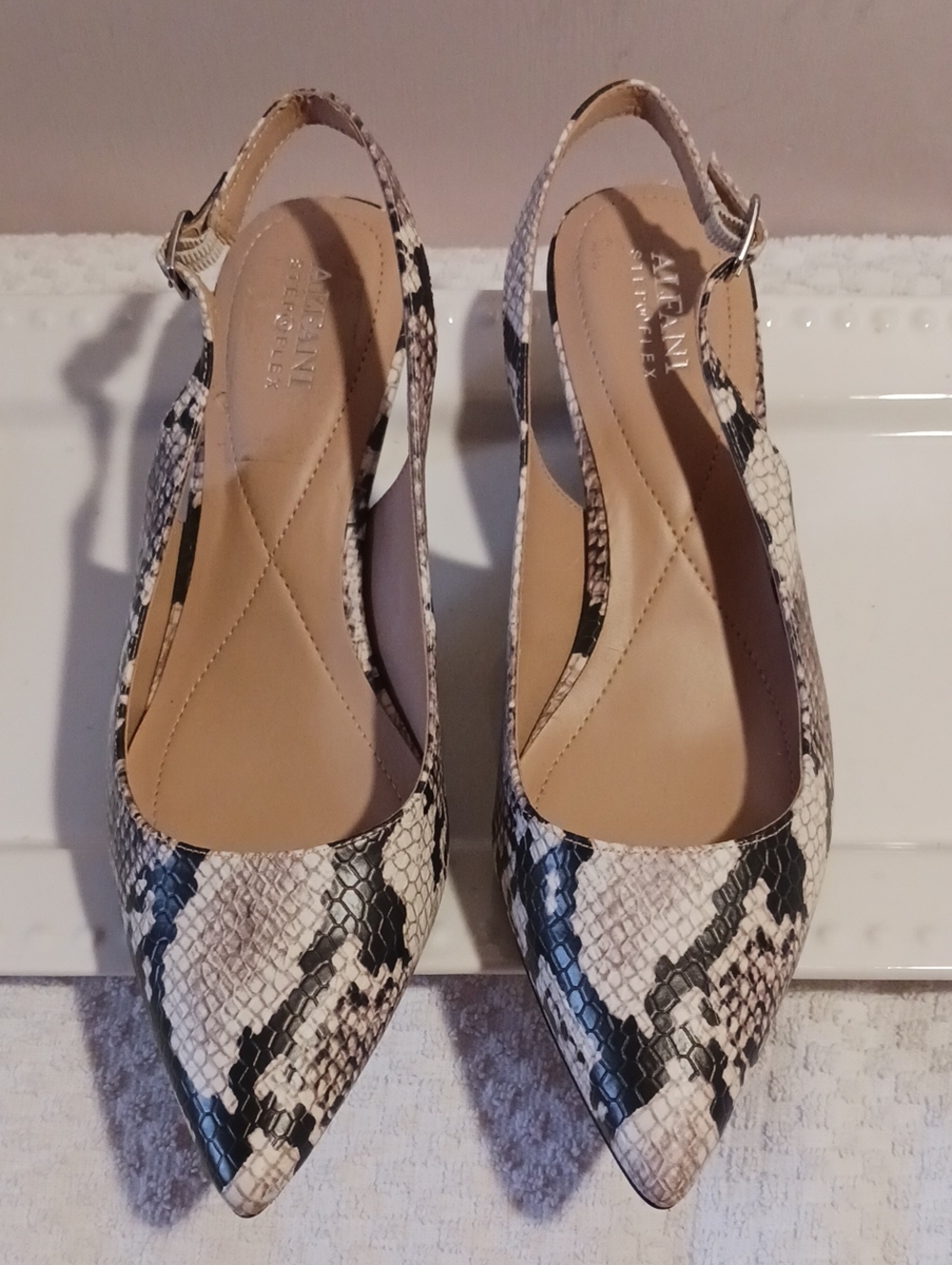 Gorgeous! Alfani Snake-Print Pointed Slingback Comfy Mid Heel *New*